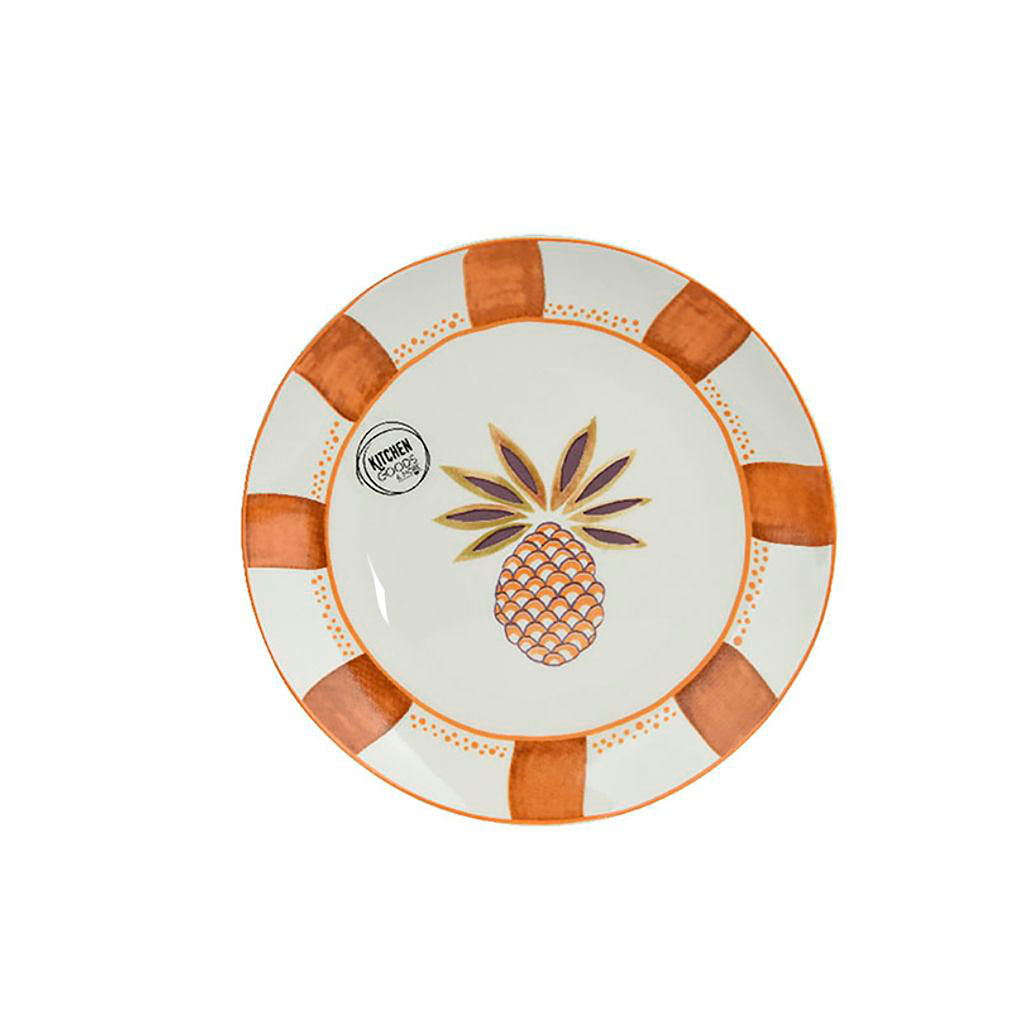 Assiette à dessert ananas en porcelaine brun d19cm