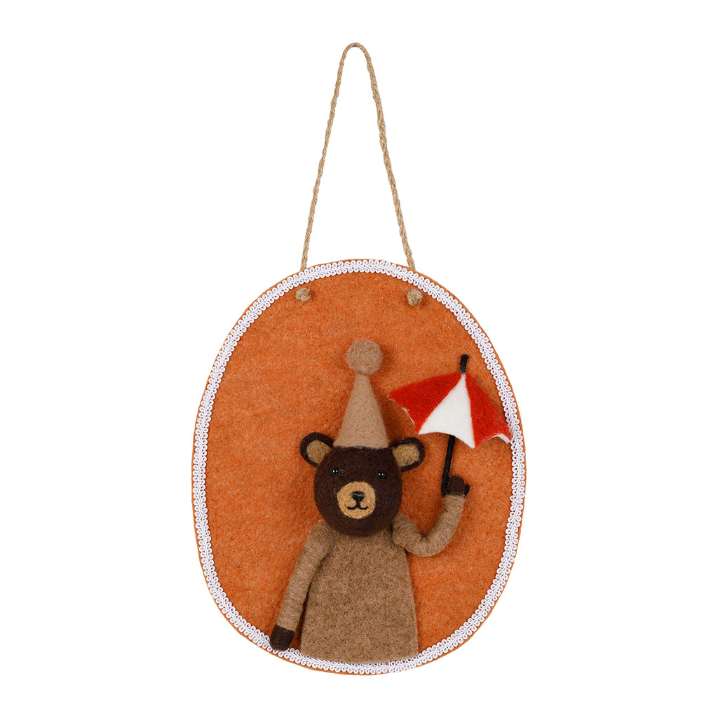 Déco murale ours en laine orange 22x27cm