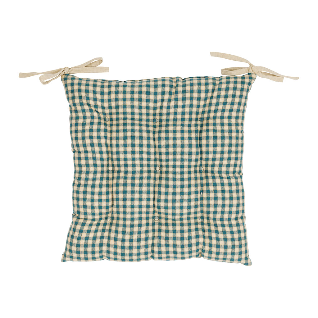 Galette de chaise à carreaux en coton bleu antique 40x40cm