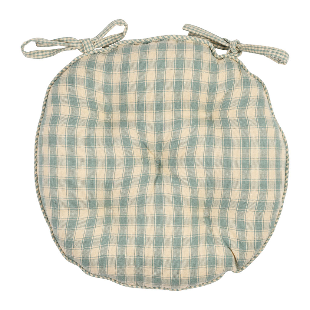 Galette de chaise ronde en coton vichy sauge d40cm - Campagne