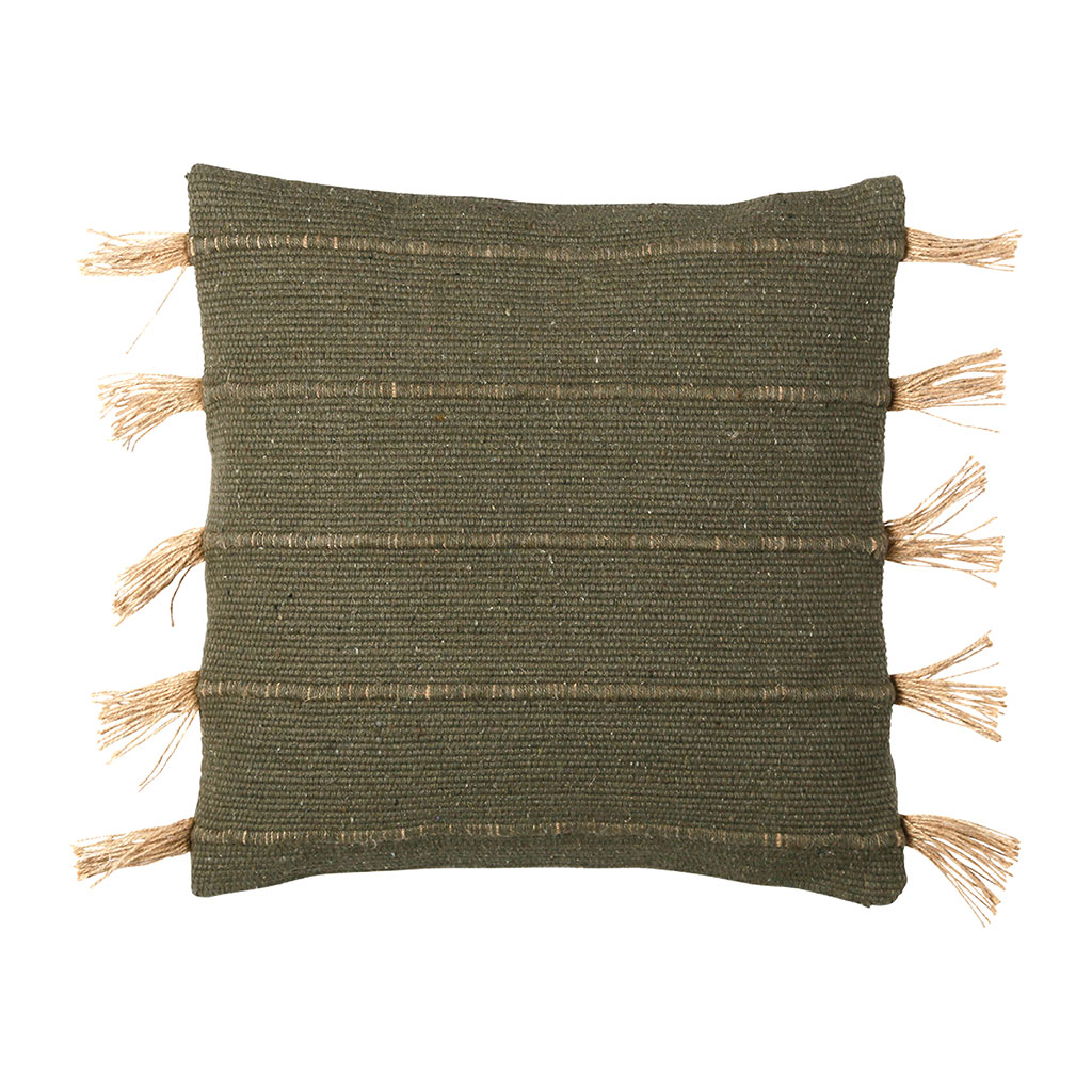 Housse de coussin en coton et jute Kaki 45x45cm - Kolore