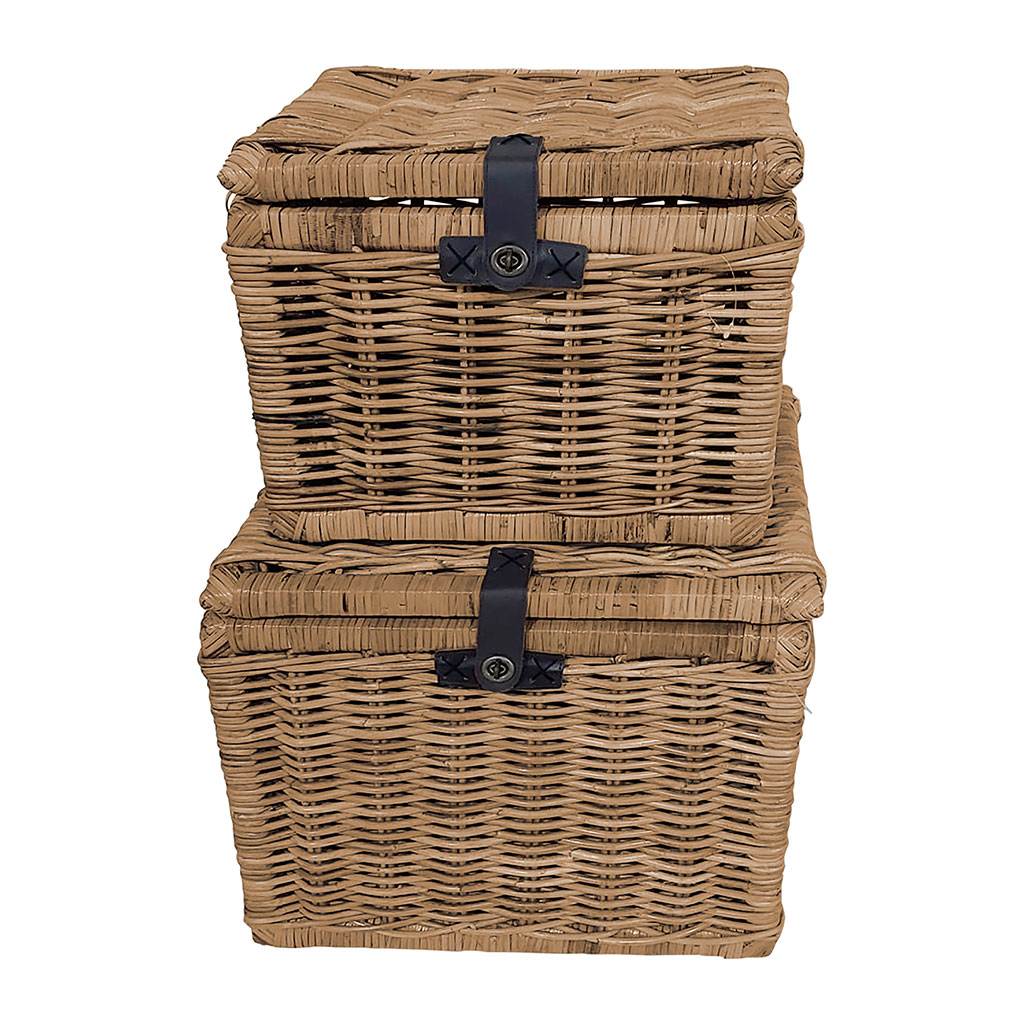 Lot de 2 coffres gigognes en rotin grisé - Java