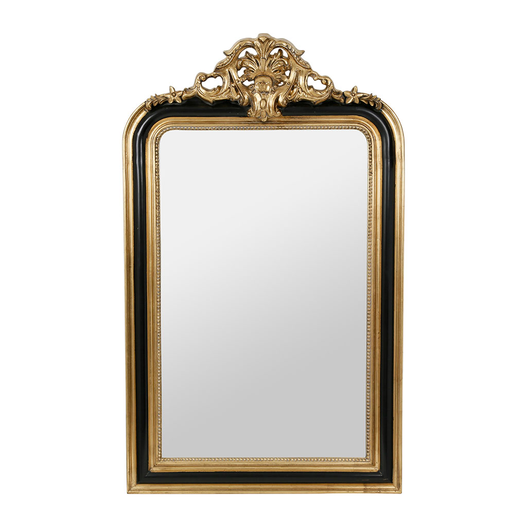 Miroir baroque noir et doré en bois - Féerie