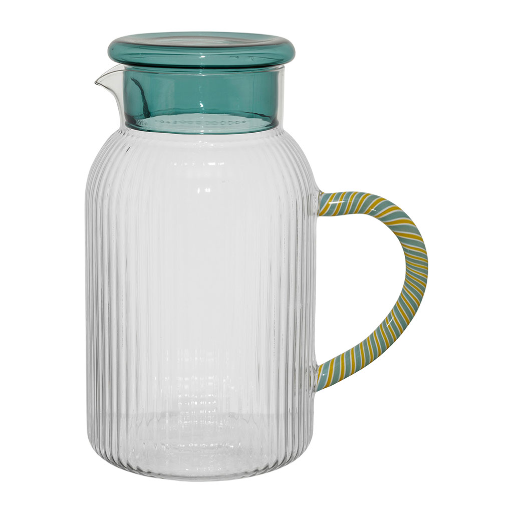Pichet avec couvercle en verre borosilicate émeraude 1.5L - Retro