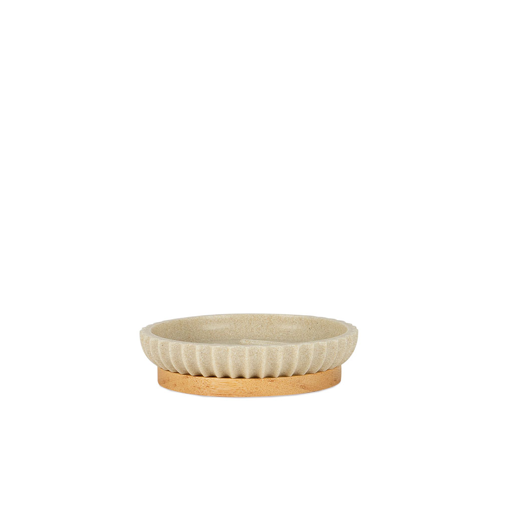 Porte savon bois et beige d12xh3cm
