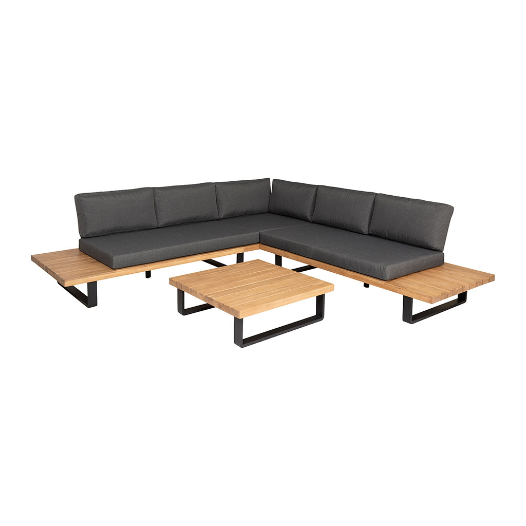 Salon de jardin d'angle en bois 5 places anthracite et naturel - Feros