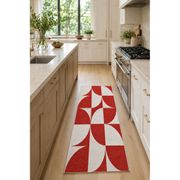 Tapis de cuisine lavable géométrique terracotta et blanc 70x180cm - Azulejo